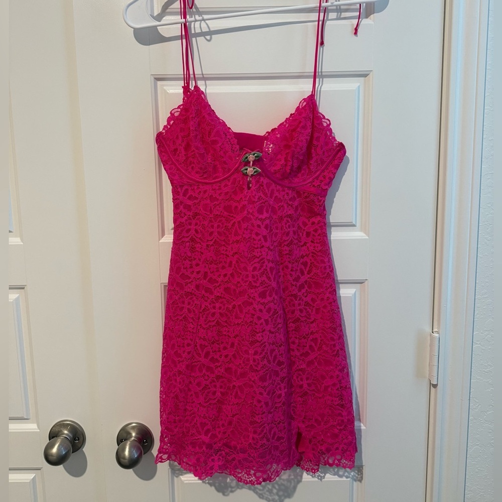 For Love & Lemons Creamsicle Lace Mini Dress